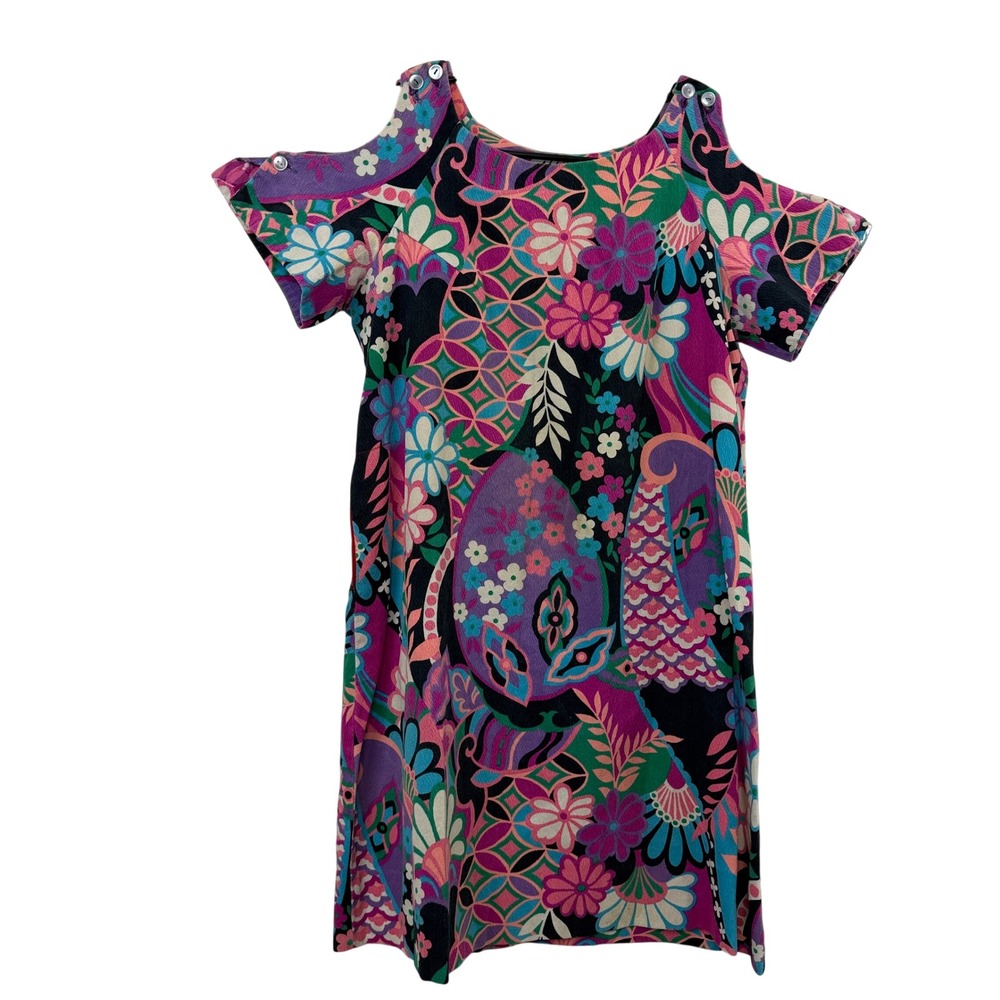 Vintage Aloha Hawaiian Barkcloth Dress Womens M Purple Floral Shift Mini FLAWED